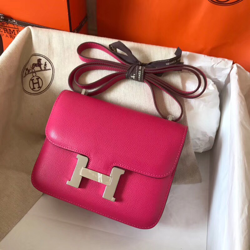 Hermes Constance 24cm Shoulder Bag In Rose Red Epsom Leather